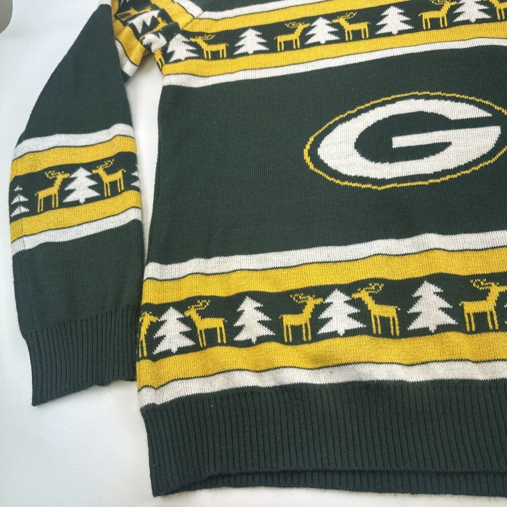 NFL Green Bay Packer Christmas Sweater Green Gold Reindeer Pine Trees Womens 2XL - Picture 2 of 11